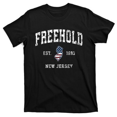 Freehold New Jersey Nj Vintage American Flag Sports Design T-Shirt