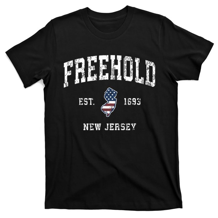 Freehold New Jersey Nj Vintage American Flag Sports Design T-Shirt