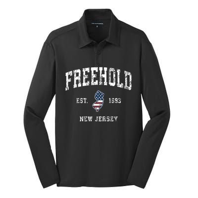 Freehold New Jersey Nj Vintage American Flag Sports Design Silk Touch Performance Long Sleeve Polo