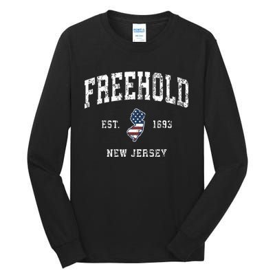 Freehold New Jersey Nj Vintage American Flag Sports Design Tall Long Sleeve T-Shirt