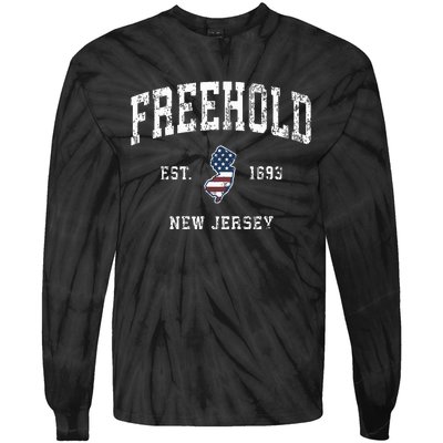 Freehold New Jersey Nj Vintage American Flag Sports Design Tie-Dye Long Sleeve Shirt