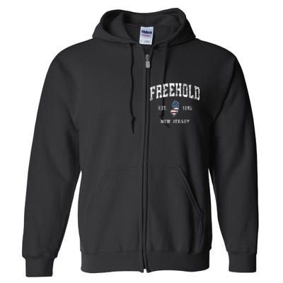 Freehold New Jersey Nj Vintage American Flag Sports Design Full Zip Hoodie