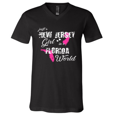 Funny New Jersey S Just A New Jersey Girl In A Florida V-Neck T-Shirt