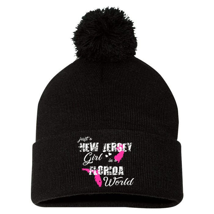 Funny New Jersey S Just A New Jersey Girl In A Florida Pom Pom 12in Knit Beanie