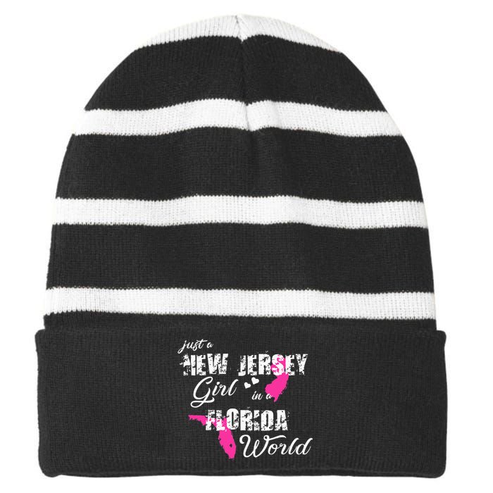 Funny New Jersey S Just A New Jersey Girl In A Florida Striped Beanie with Solid Band