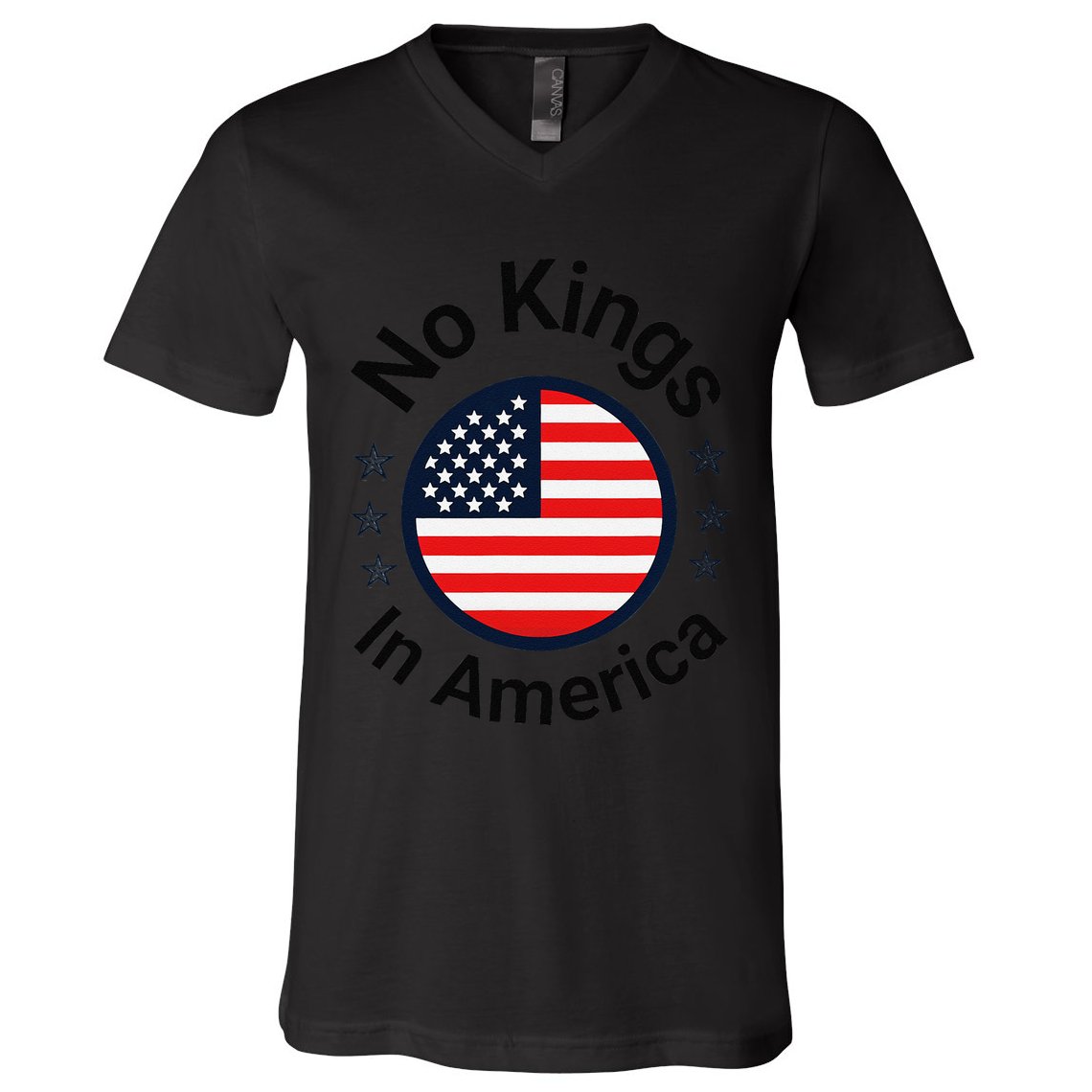 Funny No Kings In America Flag Protest Save Democracy V-Neck T-Shirt