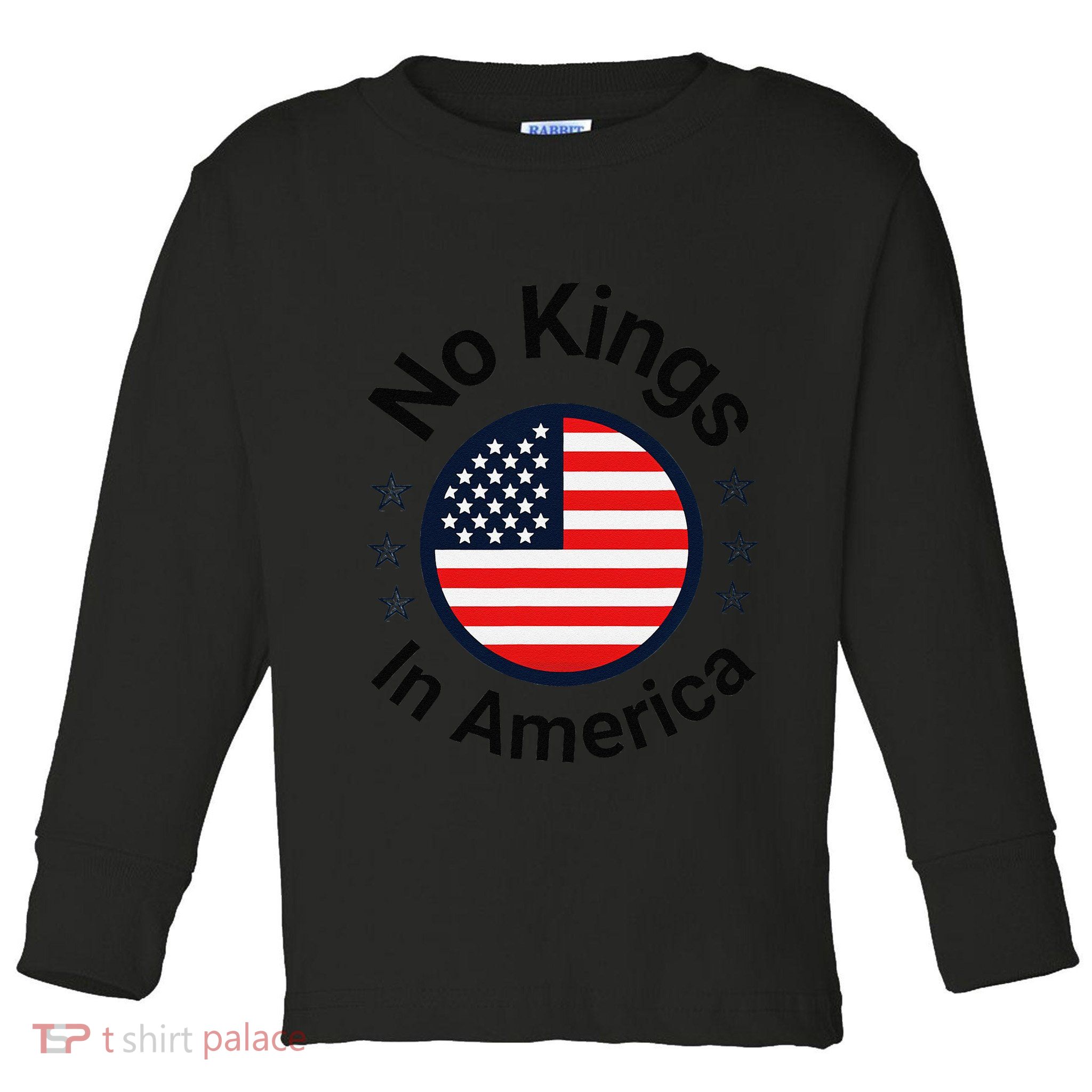 Funny No Kings In America Flag Protest Save Democracy Toddler Long Sleeve Shirt