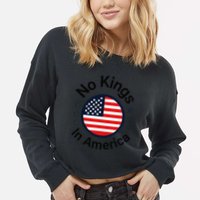 Funny No Kings In America Flag Protest Save Democracy Cropped Pullover Crew