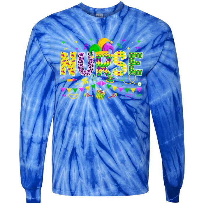 Funny Nurse Lover Mardi Gras Carnival Party Cute Gift Tie-Dye Long Sleeve Shirt