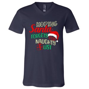 Funny Naughty List Hoping Santa Forgets The Naughty List V-Neck T-Shirt