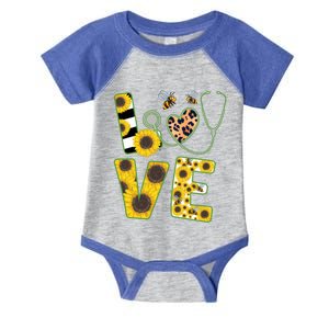 Future Nurse Love Nurse Sunflower Leopard Stethoscope Nurse Gift Infant Baby Jersey Bodysuit