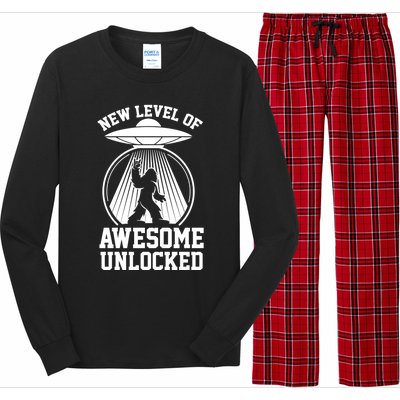 Funny New Level Of Awesome Unlocked Ufo Bigfoot Sasquatch Gift Long Sleeve Pajama Set