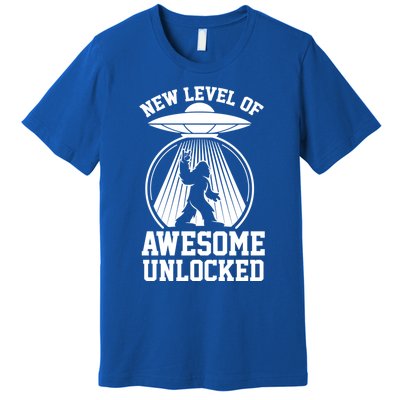 Funny New Level Of Awesome Unlocked Ufo Bigfoot Sasquatch Gift Premium T-Shirt