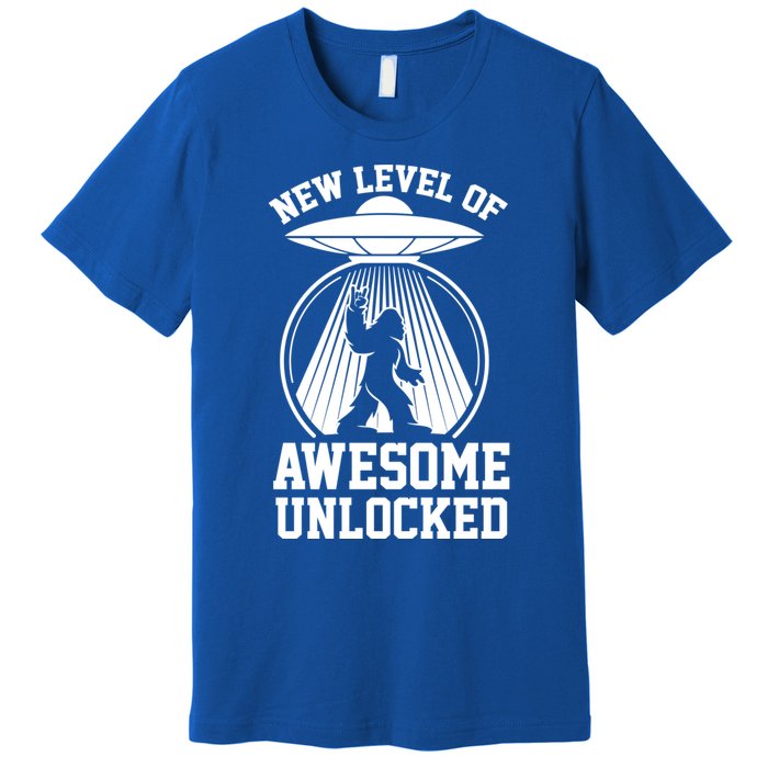 Funny New Level Of Awesome Unlocked Ufo Bigfoot Sasquatch Gift Premium T-Shirt