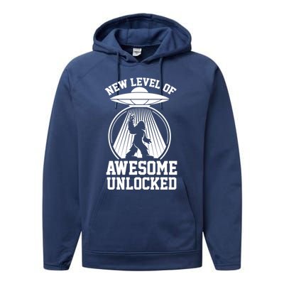 Funny New Level Of Awesome Unlocked Ufo Bigfoot Sasquatch Gift Performance Fleece Hoodie