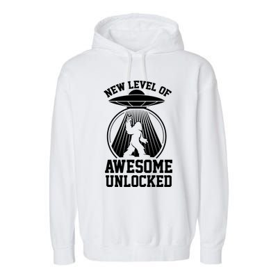 Funny New Level Of Awesome Unlocked Ufo Bigfoot Sasquatch Gift Garment-Dyed Fleece Hoodie