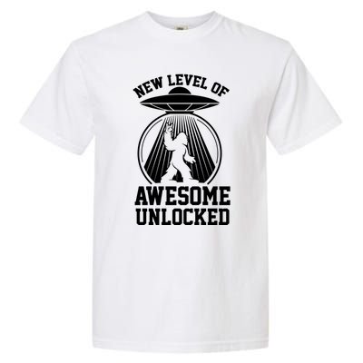 Funny New Level Of Awesome Unlocked Ufo Bigfoot Sasquatch Gift Garment-Dyed Heavyweight T-Shirt