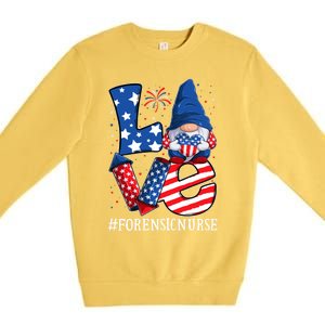 Forensic Nurse Love 4th Of July Gnome Usa Patriotic Gift Premium Crewneck Sweatshirt