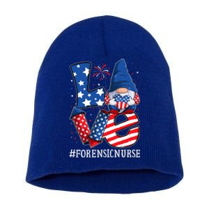 Forensic Nurse Love 4th Of July Gnome Usa Patriotic Gift Short Acrylic Beanie