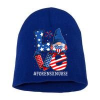 Forensic Nurse Love 4th Of July Gnome Usa Patriotic Gift Short Acrylic Beanie