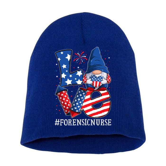 Forensic Nurse Love 4th Of July Gnome Usa Patriotic Gift Short Acrylic Beanie