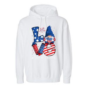 Forensic Nurse Love 4th Of July Gnome Usa Patriotic Gift Garment-Dyed Fleece Hoodie