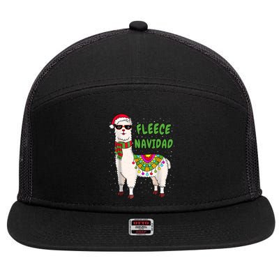 Fleece Navidad Llama Spanish Christmas Llama 7 Panel Mesh Trucker Snapback Hat