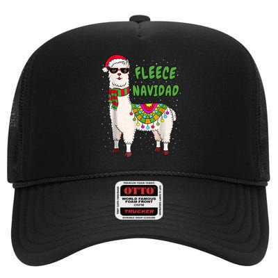 Fleece Navidad Llama Spanish Christmas Llama High Crown Mesh Back Trucker Hat