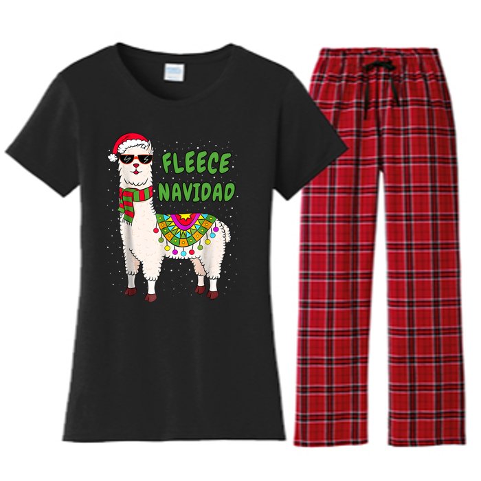 Fleece Navidad Llama Spanish Christmas Llama Women's Flannel Pajama Set