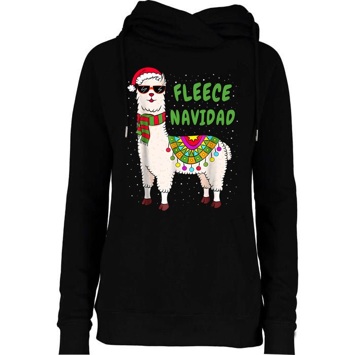 Fleece Navidad Llama Spanish Christmas Llama Womens Funnel Neck Pullover Hood