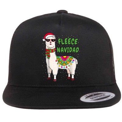 Fleece Navidad Llama Spanish Christmas Llama Flat Bill Trucker Hat