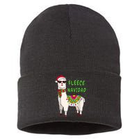 Fleece Navidad Llama Spanish Christmas Llama Sustainable Knit Beanie