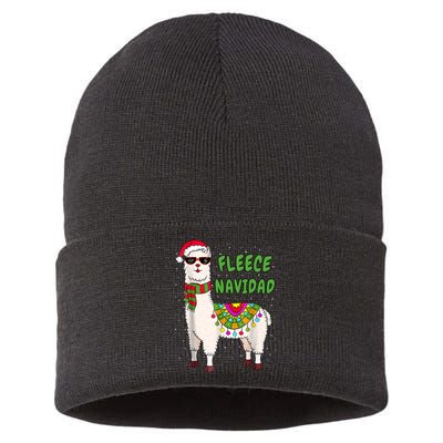 Fleece Navidad Llama Spanish Christmas Llama Sustainable Knit Beanie