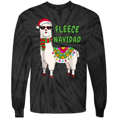 Fleece Navidad Llama Spanish Christmas Llama Tie-Dye Long Sleeve Shirt