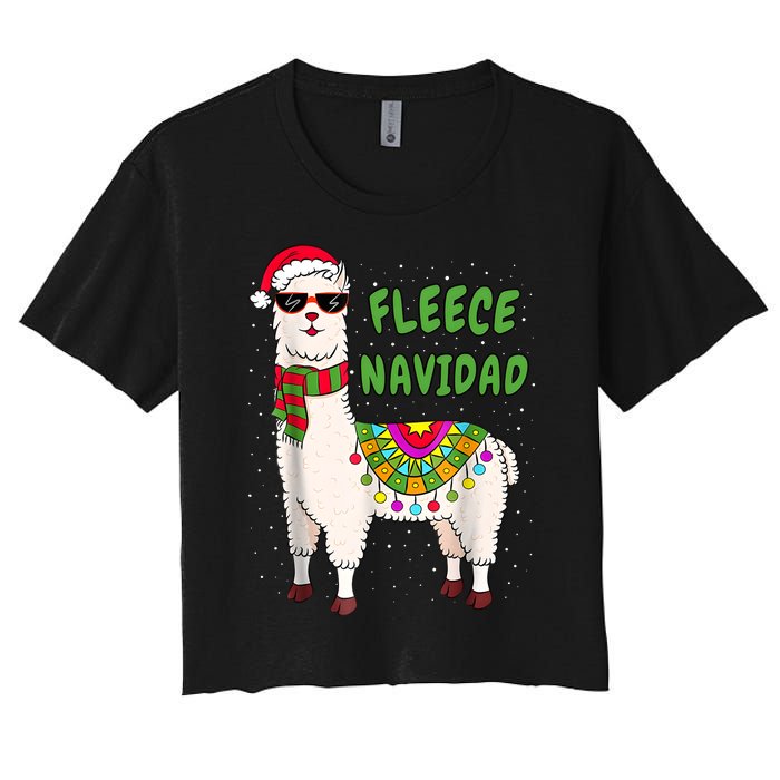 Fleece Navidad Llama Spanish Christmas Llama Women's Crop Top Tee