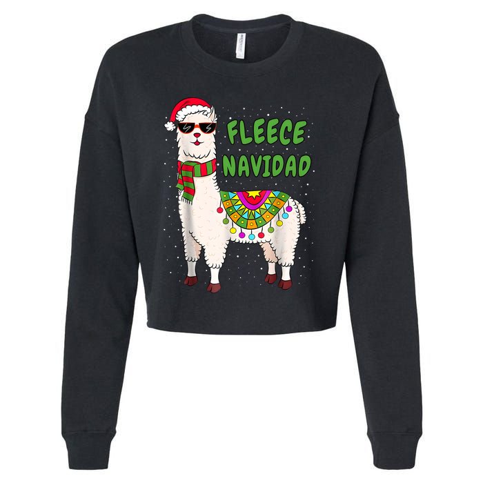 Fleece Navidad Llama Spanish Christmas Llama Cropped Pullover Crew