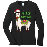 Fleece Navidad Llama Spanish Christmas Llama Ladies Long Sleeve Shirt