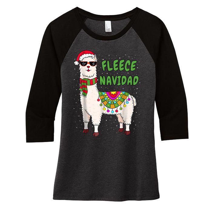 Fleece Navidad Llama Spanish Christmas Llama Women's Tri-Blend 3/4-Sleeve Raglan Shirt