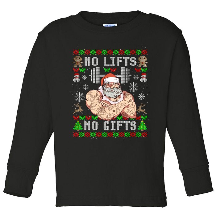 Funny No Lifts No Gifts Ugly Christmas Workout Powerlifting Toddler Long Sleeve Shirt