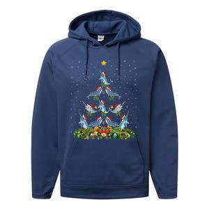 Funny Narwhal Lover Xmas Santa Narwhal Christmas Tree Meaningful Gift Performance Fleece Hoodie