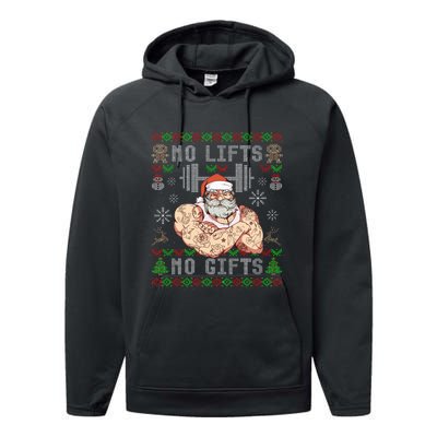 Funny No Lifts No Gifts Ugly Christmas Workout Powerlifting Performance Fleece Hoodie