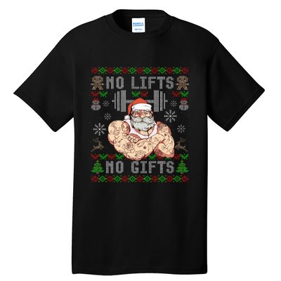 Funny No Lifts No Gifts Ugly Christmas Workout Powerlifting Tall T-Shirt