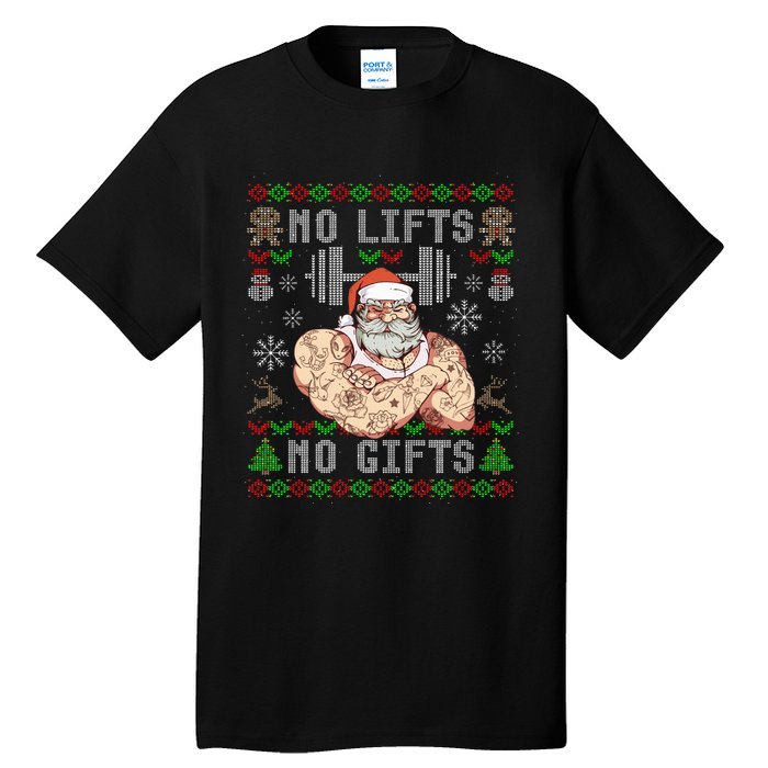 Funny No Lifts No Gifts Ugly Christmas Workout Powerlifting Tall T-Shirt