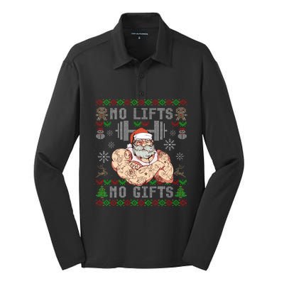 Funny No Lifts No Gifts Ugly Christmas Workout Powerlifting Silk Touch Performance Long Sleeve Polo