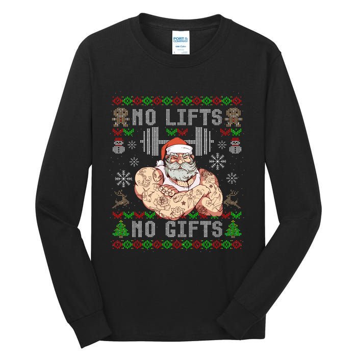 Funny No Lifts No Gifts Ugly Christmas Workout Powerlifting Tall Long Sleeve T-Shirt