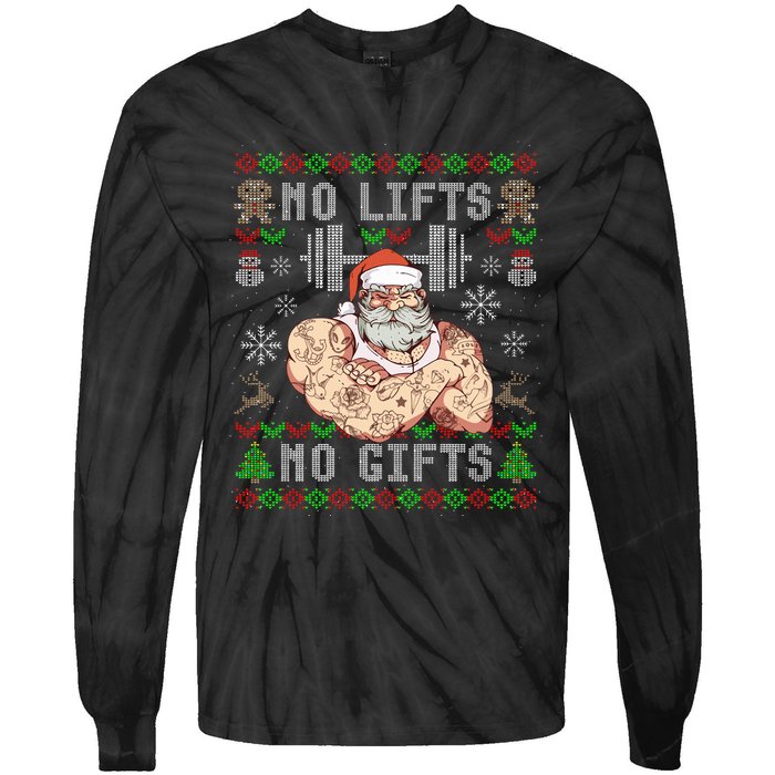 Funny No Lifts No Gifts Ugly Christmas Workout Powerlifting Tie-Dye Long Sleeve Shirt