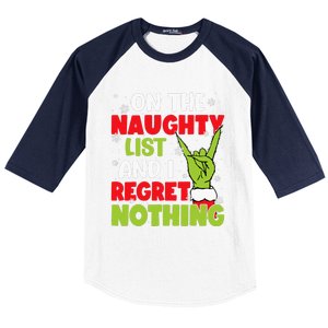 Funny Naughty List Christmas Xmas Santa Baseball Sleeve Shirt