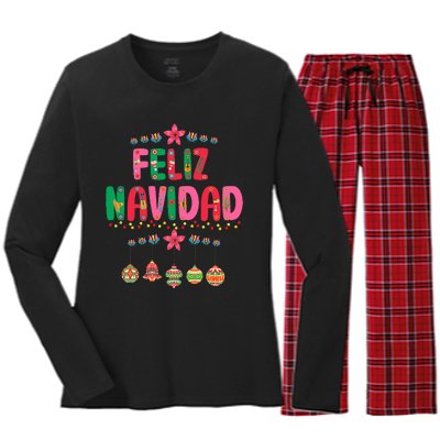 Feliz Navidad Mexican Christmas Funny Xmas Lights Decoration  Women's Long Sleeve Flannel Pajama Set 