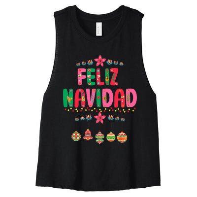 Feliz Navidad Mexican Christmas Funny Xmas Lights Decoration  Women's Racerback Cropped Tank