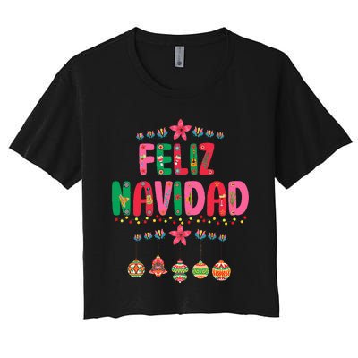 Feliz Navidad Mexican Christmas Funny Xmas Lights Decoration  Women's Crop Top Tee